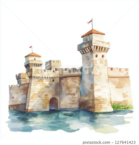 Castillo de San Marcos. Castillo de San Marcos hand drawn watercolor illustration 127641423