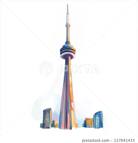 CN Tower. CN Tower hand drawn watercolor illustration CN Tower. CN Tower hand drawn watercolor illustration 127641433