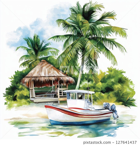 Cozumel Island. Cozumel Island hand drawn watercolor illustration 127641437