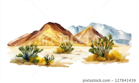 Death Valley National Park. Death Valley National Park hand drawn watercolor illustration Death Valley National Park. Death Valley National Park hand drawn watercolor illustration 127641439