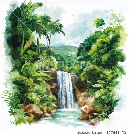 El Yunque National Forest. El Yunque National Forest hand drawn watercolor illustration 127641450