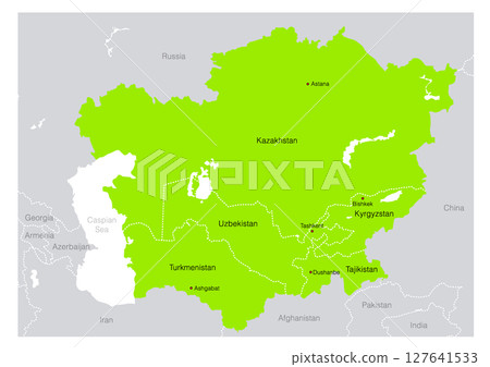 Map of Central Asia from a world map. 127641533