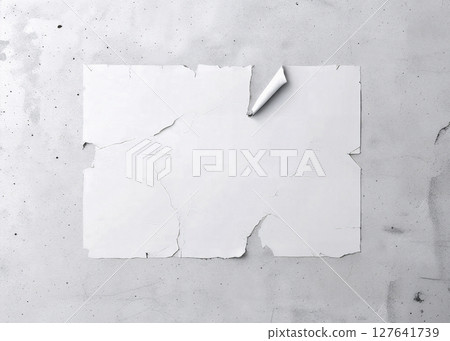 Blank white wheatpaste adhesive torn poster wall mockup, ai generated 127641739