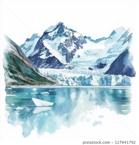 Glacier Bay National Park. Glacier Bay National Park hand drawn watercolor illustration 127641792