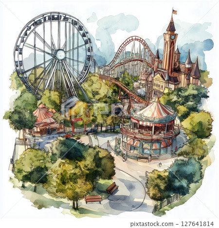Hersheypark. Hersheypark hand drawn watercolor illustration Hersheypark. Hersheypark hand drawn watercolor illustration 127641814