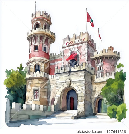 Chapultepec Castle. Chapultepec Castle hand drawn watercolor illustration 127641818