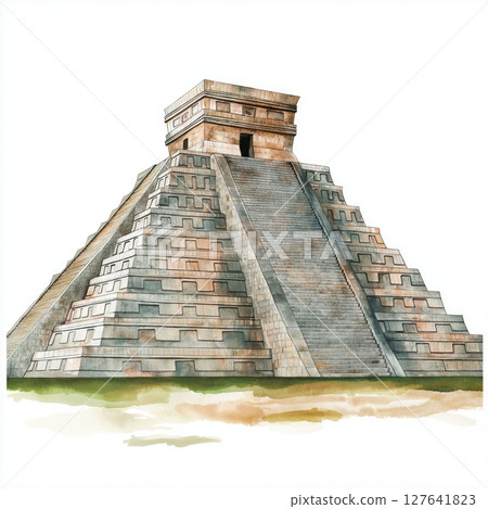 Chichen Itza. Chichen Itza hand drawn watercolor illustration 127641823
