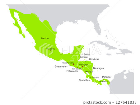Map of central america from a world map. 127641835