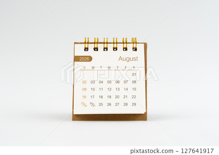August 2026 Mini desk calendar on white background. 127641917