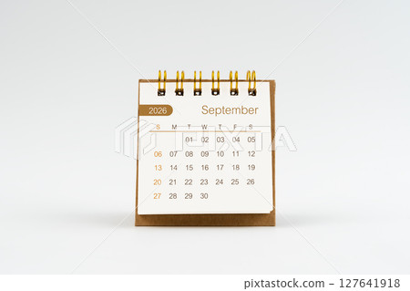 September 2026 Mini desk calendar on white background. September 2026 Mini desk calendar on white background. 127641918