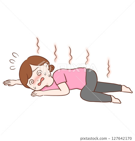 Woman collapses from heat stroke (color) 127642170