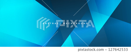 Blue modern abstract wide banner with geometric shapes. Dark blue abstract background. Blue modern abstract wide banner with geometric shapes. Dark blue abstract background. 127642533