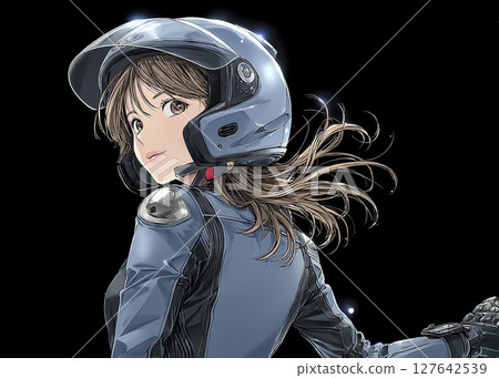 Illustration material of a female rider turning around 127642539