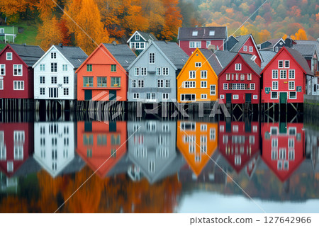 Trondheim historic city in central Norway, generative artificial intelligence 127642966