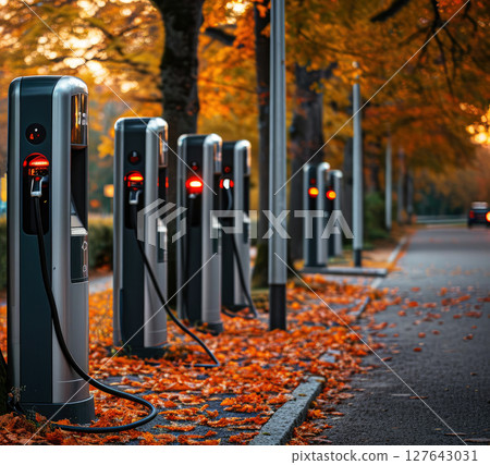 EV fast electric vehicle chargers station in park city, Generative AI 127643031