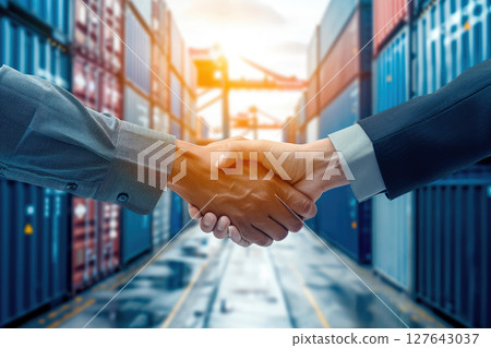 businessman handshake of business deal with logistic. Generative AI. businessman handshake of business deal with logistic. Generative AI. 127643037