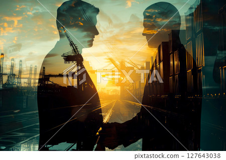 exposure businessman handshake of business deal with logistic. Generative AI. 127643038