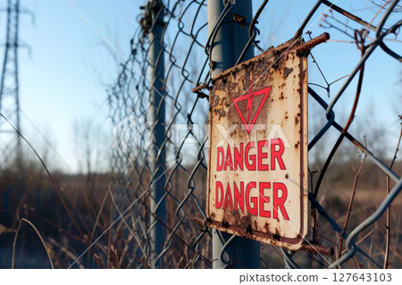 danger warning high voltage electrical line .AI generative 127643103