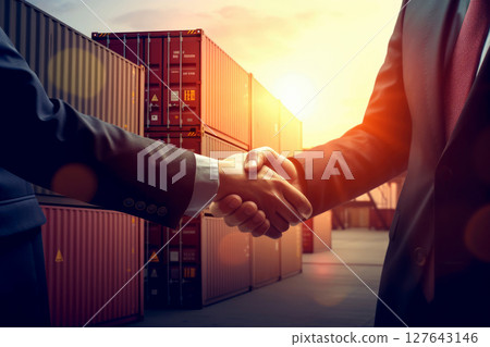 businessman handshake of business deal with logistic. Generative AI. businessman handshake of business deal with logistic. Generative AI. 127643146