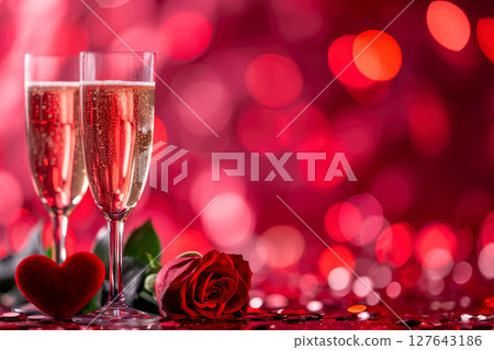 valentine day celebration with champagne, bokeh background. Generative AI valentine day celebration with champagne, bokeh background. Generative AI 127643186