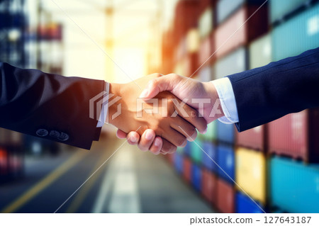 businessman handshake of business deal with logistic. Generative AI. businessman handshake of business deal with logistic. Generative AI. 127643187