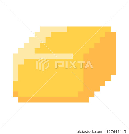 Piece of butter pixel art vector icon, yellow butter bar, margarine, spreads and dairy milk product 8bit retro videogame 127643445