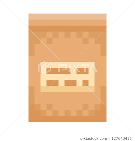 Vector graphics of brown paper bag in 8 bit, isolated icon. Vector graphics of brown paper bag in 8 bit, isolated icon. 127643455