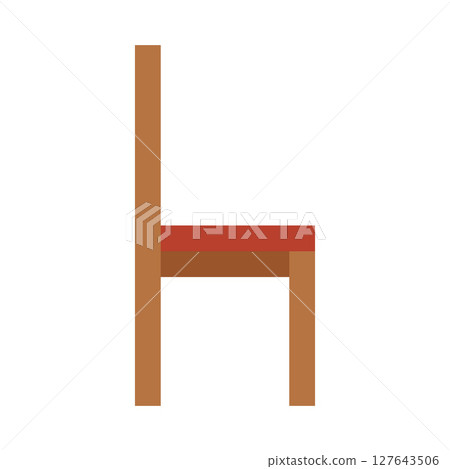 Wooden chair with soft red seat, side view 8 bit pixel icon. Wooden chair with soft red seat, side view 8 bit pixel icon. 127643506
