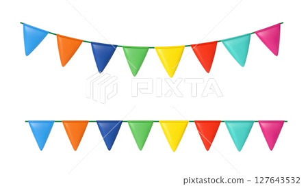 3d party bunting flags on white background 3d party bunting flags on white background 127643532
