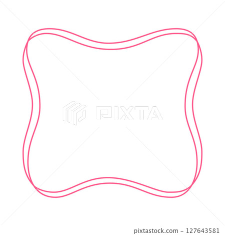 Vintage pink outline vector square frame, wavy ribbon border, romantic coquette line art for greeting card, invitation 127643581