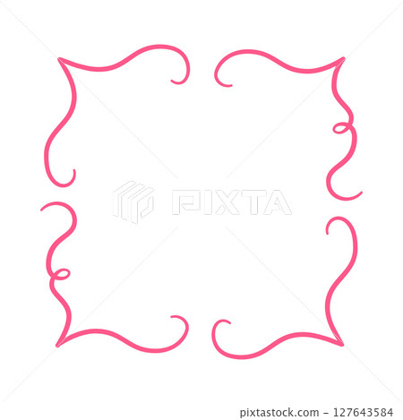 Pink vintage line corners frame, wavy ribbons border coquette line art for greeting card romantic vector design 127643584