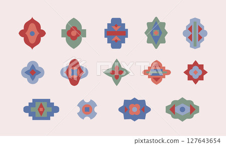 Floral mosaic oriental style simple geometric shapes. Luxury traditional dimond, logo designs, tribal patterns. Floral mosaic oriental style simple geometric shapes. Luxury traditional dimond, logo designs, tribal patterns. 127643654