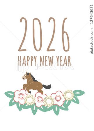 奔馬插圖新年賀卡設計2026年 奔馬插圖新年賀卡設計2026年 127643681