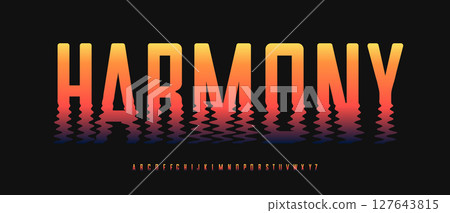 Sunset horizon alphabet, wavy tall letters, bold marine font for music logo, summer headline poster, modern relax spa typography, creative wave typographic design. Vector typeset. 127643815