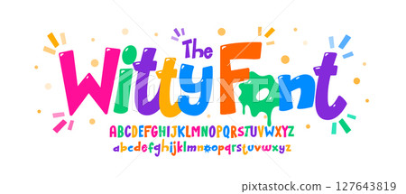 Funny comic alphabet, playful cartoon letters, colorful funky font for cheerful kid logo, school app headline, modern typography, creative typographic design. Vector typeset Funny comic alphabet, playful cartoon letters, colorful funky font for cheerful kid logo, school app headline, modern typography, creative typographic design. Vector typeset 127643819