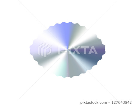 Glossy Chrome Gradient Scalloped Oval Shape for Sale Tag, Premium Label, Discount Badge or Original Product Sticker. Modern Holographic Emblem for Branding and Packaging Design. Vector Illustration Glossy Chrome Gradient Scalloped Oval Shape for Sale Tag, Premium Label, Discount Badge or Original Product Sticker. Modern Holographic Emblem for Branding and Packaging Design. Vector Illustration 127643842