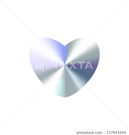 Glossy Chrome Gradient Heart Shape for Sale Tag, Premium Label, Discount Badge or Original Product Sticker. Modern Iridescent Holographic Emblem for Branding and Packaging Design. Vector Illustration Glossy Chrome Gradient Heart Shape for Sale Tag, Premium Label, Discount Badge or Original Product Sticker. Modern Iridescent Holographic Emblem for Branding and Packaging Design. Vector Illustration 127643849
