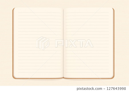 Illustration of a notebook spread out on a white desk 127643998