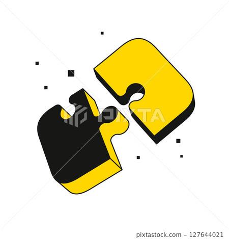 Two interlocking puzzle pieces in black and yellow Two interlocking puzzle pieces in black and yellow 127644021