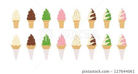 彩色軟冰淇淋套裝（香草、巧克力、草莓、抹茶、巧克力噴霧） 127644061