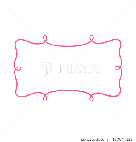 Pink vintage curly line aesthetic frame, wavy ribbon horizontal border with swirls, coquette line art vector design Pink vintage curly line aesthetic frame, wavy ribbon horizontal border with swirls, coquette line art vector design 127644128