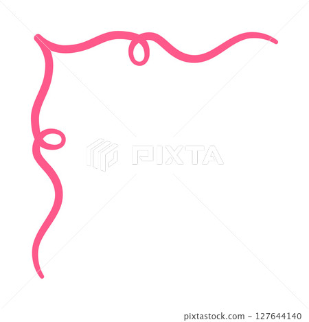 Pink vintage lace corner frame, wavy ribbon line with swirls, coquette line art for greeting card romantic poster design 127644140