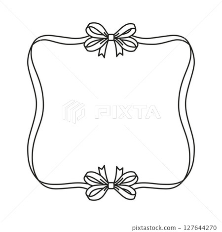 Black vintage frame with bows knot, wavy ribbons square border, coquette line art for greeting card, wedding invitation Black vintage frame with bows knot, wavy ribbons square border, coquette line art for greeting card, wedding invitation 127644270