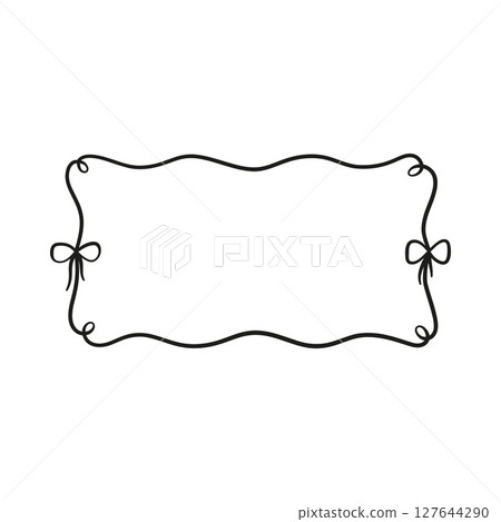 Vector rectangular frame made of black ribbon with waves, loops and bows. 127644290