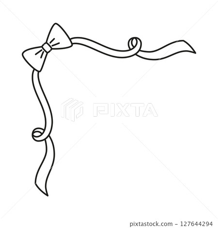 Black vintage corner frame bow knot, curly ribbon coquette style, vector romantic line art for greeting card, invitation Black vintage corner frame bow knot, curly ribbon coquette style, vector romantic line art for greeting card, invitation 127644294