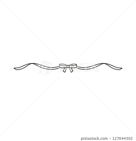 Black vintage tape with bow, wavy ribbon line, coquette line art for greeting card, invitation, romantic vector design 127644302