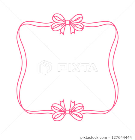 Vintage pink frame with bows knot, outline wavy ribbons square border, coquette line art for greeting, invitation design Vintage pink frame with bows knot, outline wavy ribbons square border, coquette line art for greeting, invitation design 127644444