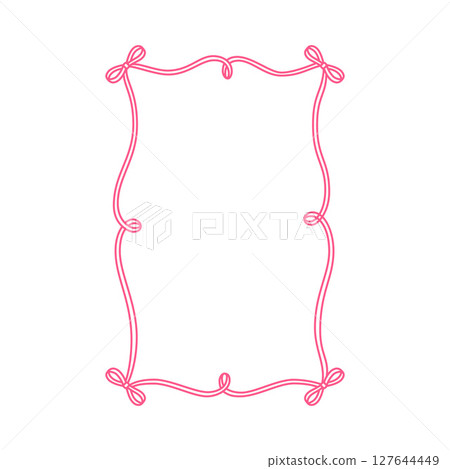 Vector Illustration of Vintage Pink Ribbon Frame, with Swirls, Bows and Wave. 127644449