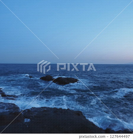江之島。日落後的海濱風光。插圖。 江之島。日落後的海濱風光。插圖。 127644497