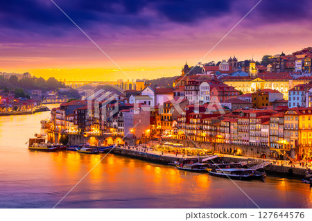 Beautiful view of the city of Porto on a beautiful summer evening. Porto, Portugal Beautiful view of the city of Porto on a beautiful summer evening. Porto, Portugal 127644576